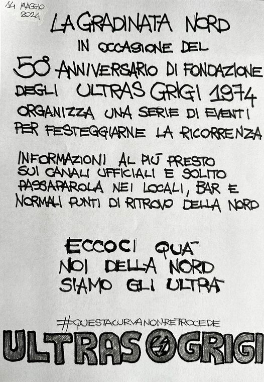 1974-2024: il 29 settembre saranno 50 anni di Gradinata Nord. Tanti eventi per i tifosi grigi