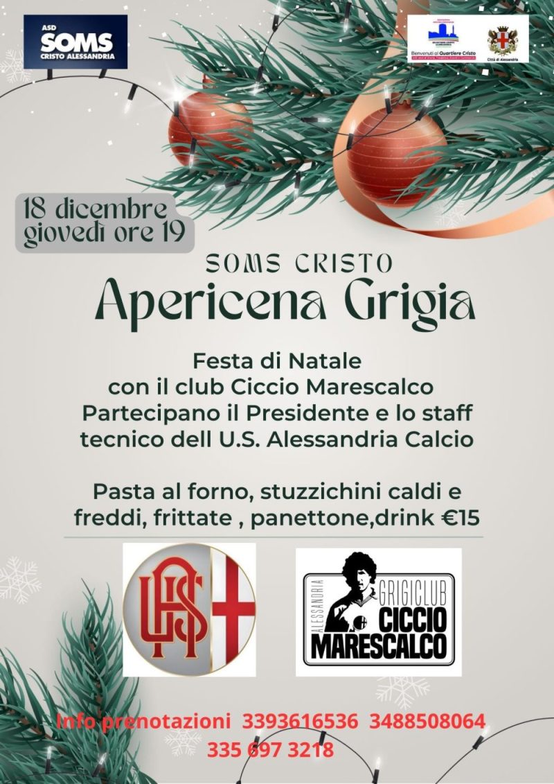Quartiere Cristo: il 18 dicembre aperitivo natalizio del Grigi Club ‘Marescalco’ con presidente e staff