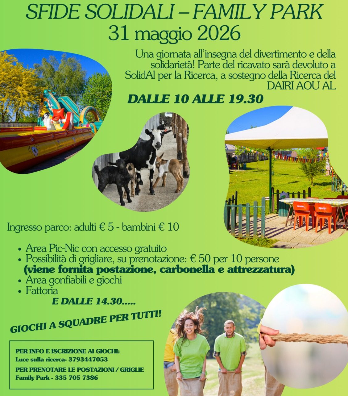 Solidarietà al Family Park di Felizzano: domenica 31 maggio giornata di divertimento per la ricerca